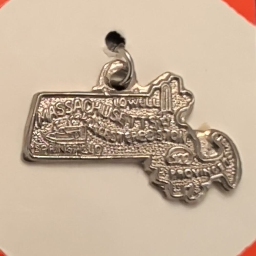 Massachusetts State Map USA 925 Solid Sterling Silver Charm Vintage MA